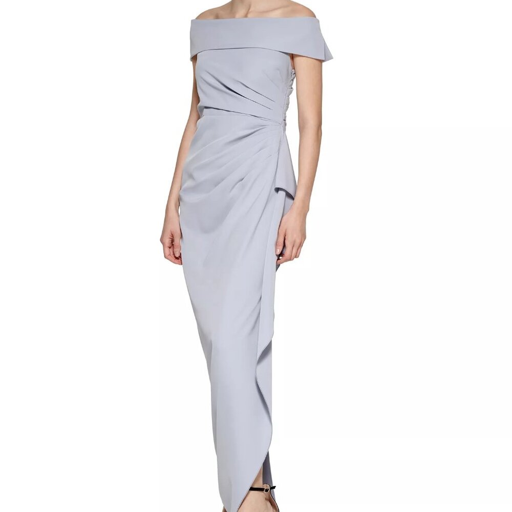 Vince Camuto Pleated Off the Shoulder Gown Light Blue Size 4